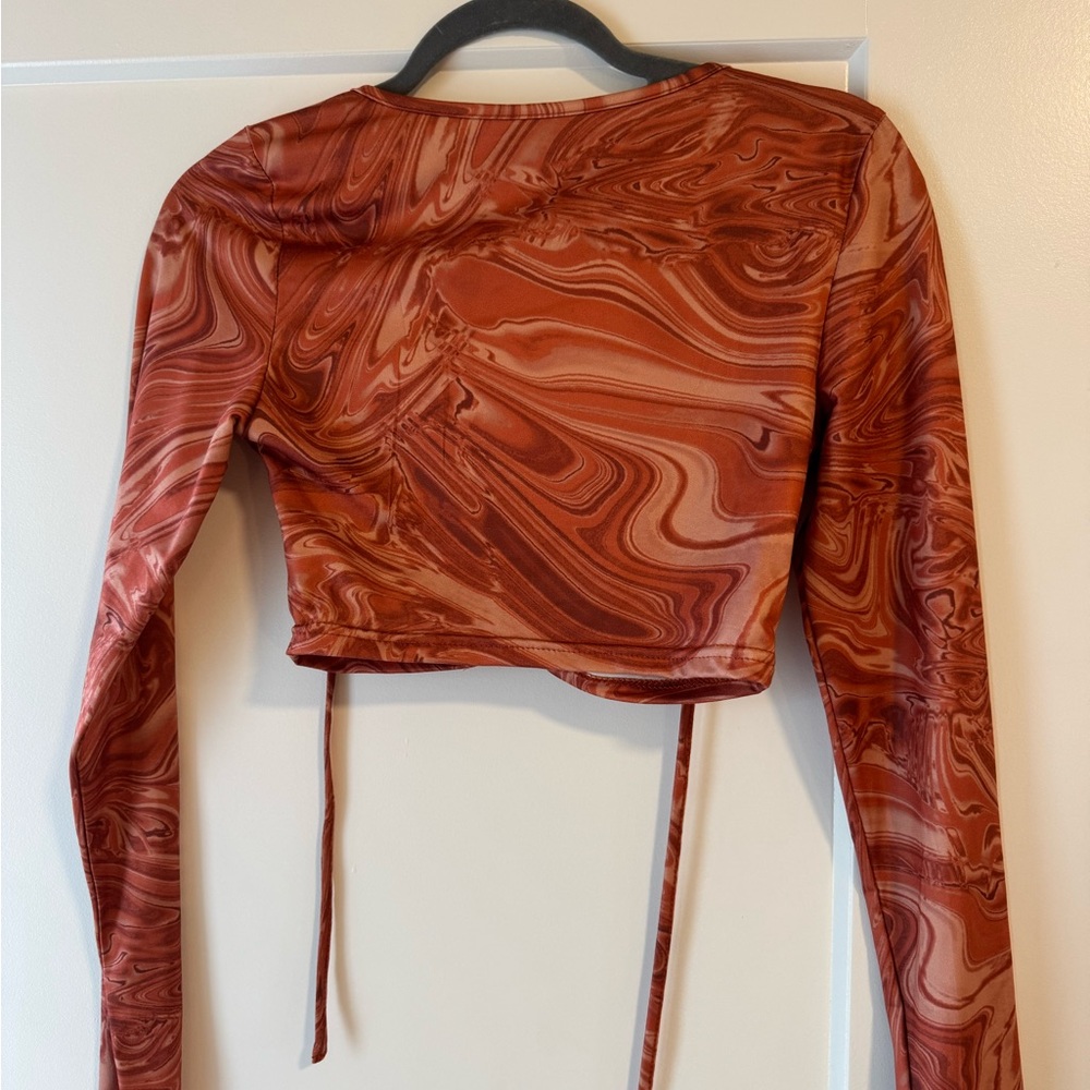 Swirled Rust Long Sleeve Crop Top